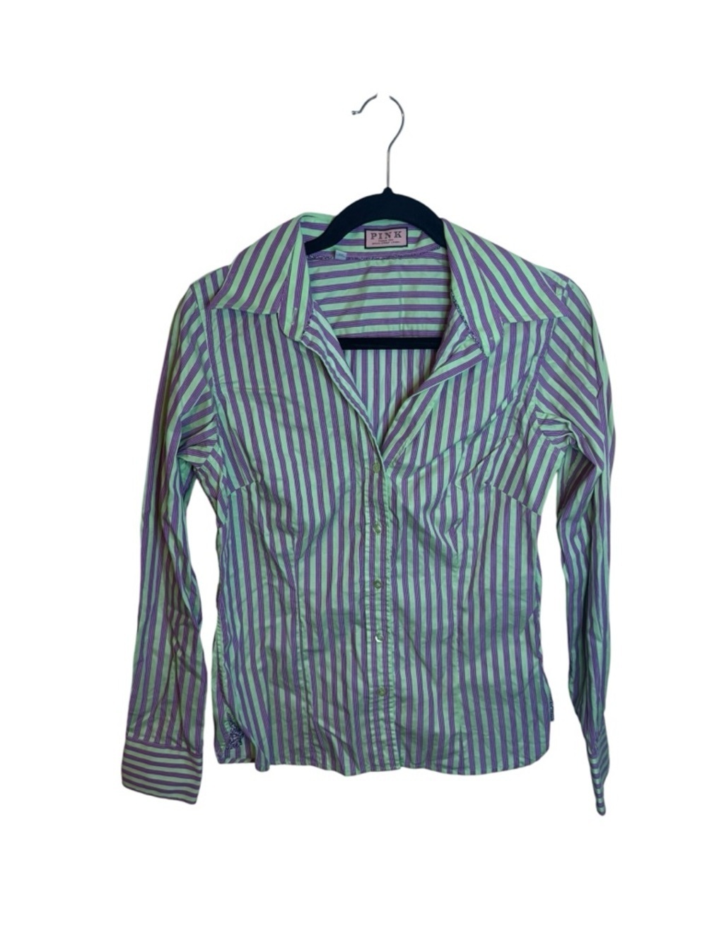 Thomas Pink Jermyn Street London Green and Purple Striped Preppy Button Down